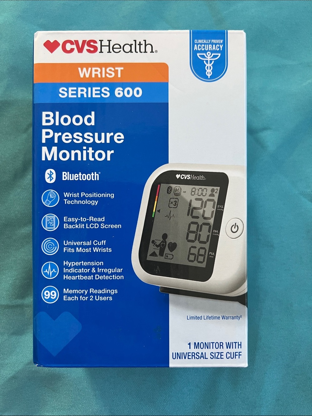CVS Health Wrist Series 600 Blood Pressure Monitor - White/Gray Bluetooth